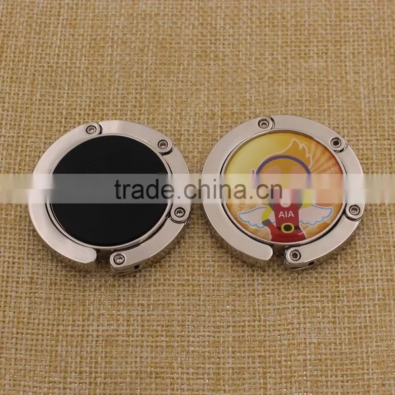 Custom Logo Printed Metal Purse Hanger /Round Bag Hanger with Soft Epoxy