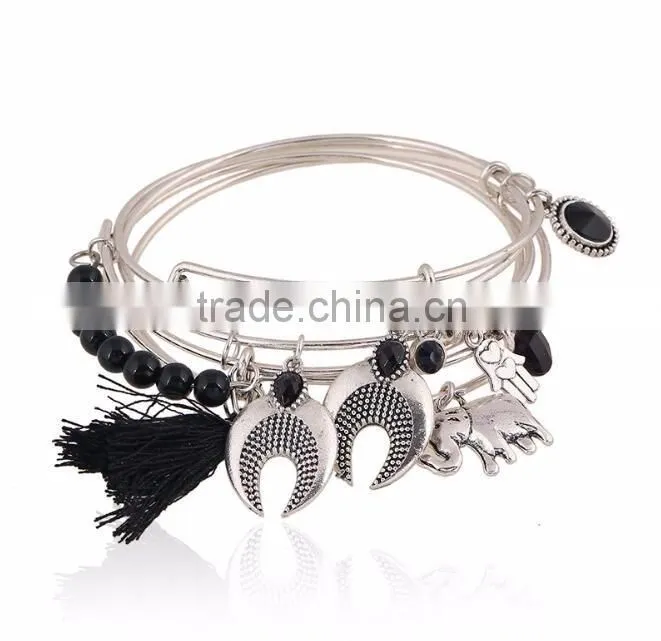Custom jewelry factory OEM friendship silver bangle bracelets with charms