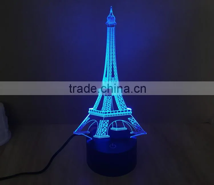 3D Colorful Led Romantic Creative Desk Bedroom Eiffel Tower Shape Night Light Lamp desk decoration birthday gifts