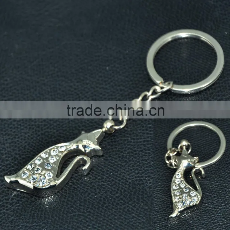 Fashion Crystal cat keychain and crystal beaded animal keychain