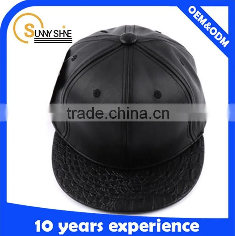 Wholesale Custom-made Leather 6 Panel Plain Snapback Cap