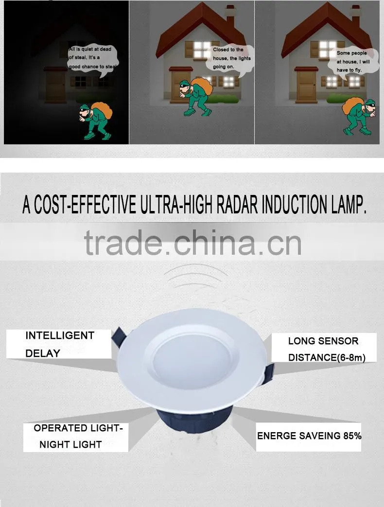 2016 hot sale pir sensor led downlight microwave sensor led downlights