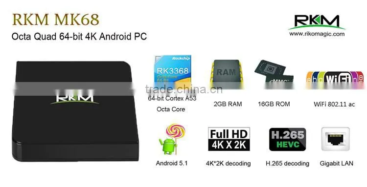 Rk3368 Octa Core Android 5.1 TV Box with WiFi AC