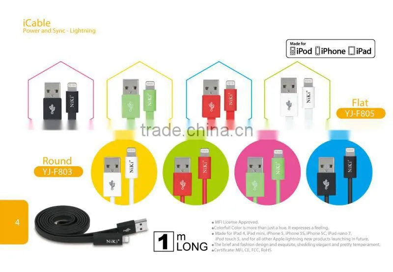 MFi cable 8pin charging and sync data for Apple cable, for iPhone5/5S cable, for iPadmini, for ipod manufacuter