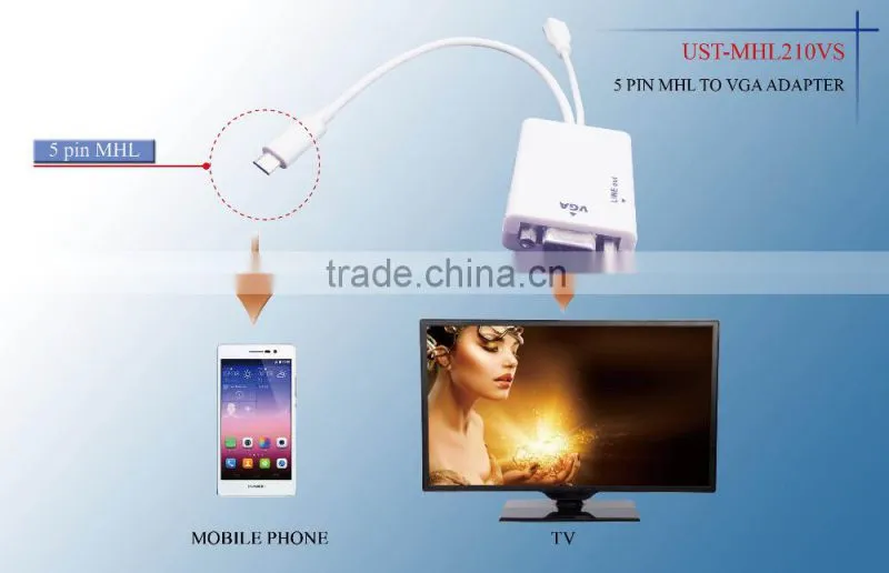 Micro USB 5 pin MHL adaptador VGA + audio for Samsung Galaxy S2 note smart phone