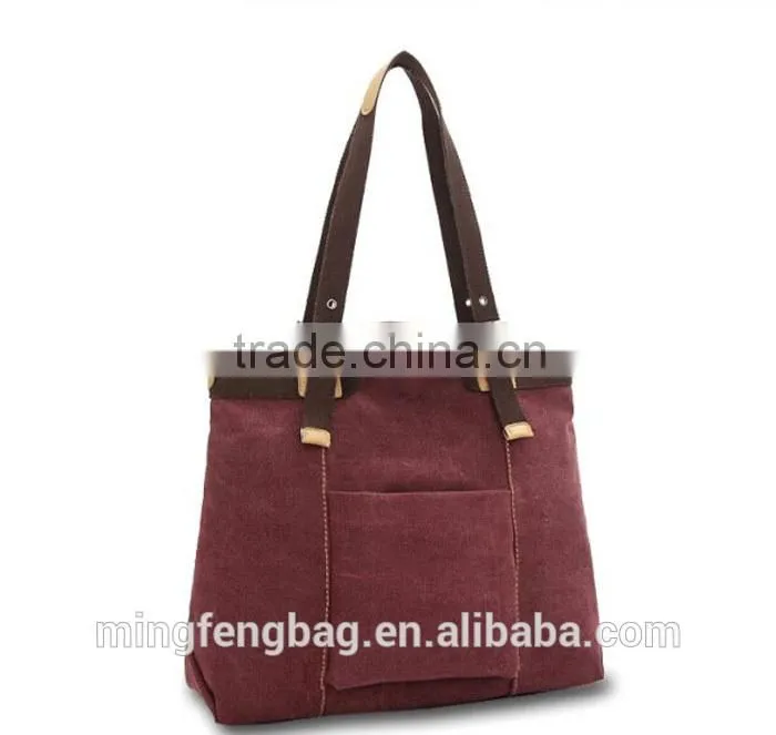 2016 Wholesale Custom lady hand bag Fashionable Tote Canvas Lady Bag