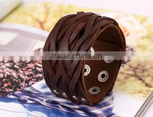 Unisex Wrap Cuff Bangle Punk Leather Bracelet Women Mutil Layers Bracelet