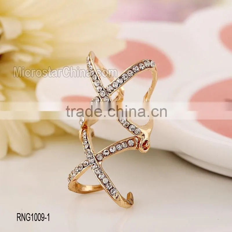 2016 Fshion hollow double cross diamond gold and silver unique friendship rings