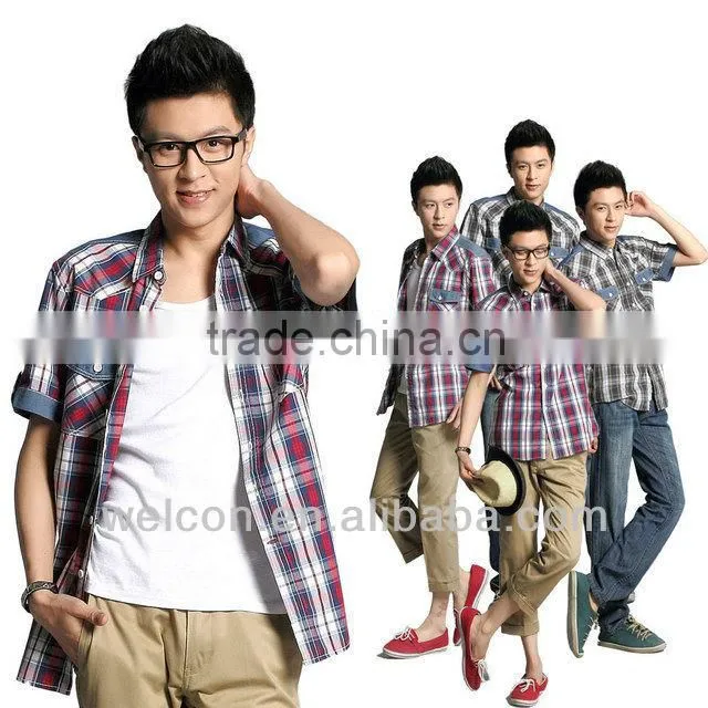 Latest brand design European style fancy fashion pure cotton men short sleeve casual stripe shirt