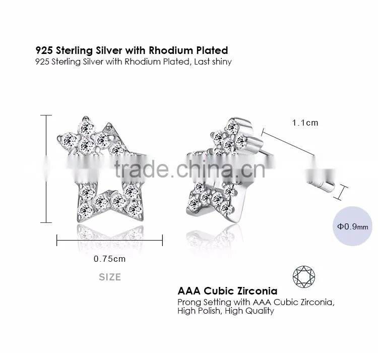 925 sterling silver jewellery shiny star earrings