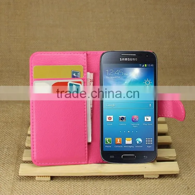 High Quality Leather Folio Flip Case Cover with Wallet and Card Slot for Samsung GALAXY S4 mini i9190