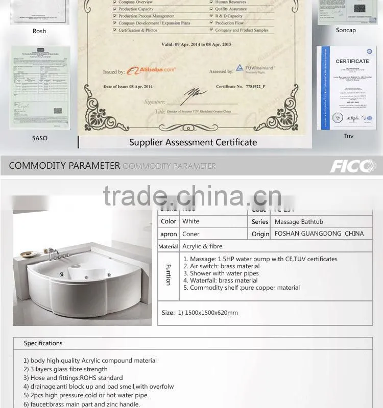 FICO FC-234 corner bathtub sizes, bathtub shape container