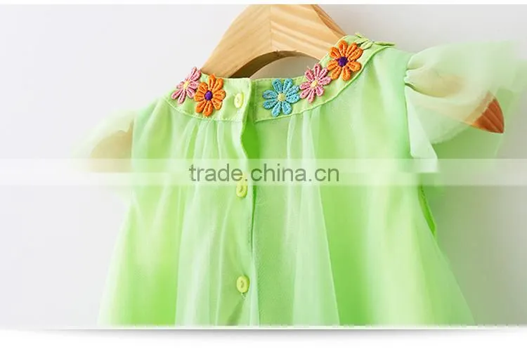 A little princess sleeve embroidered collar chiffon cotton vest dress