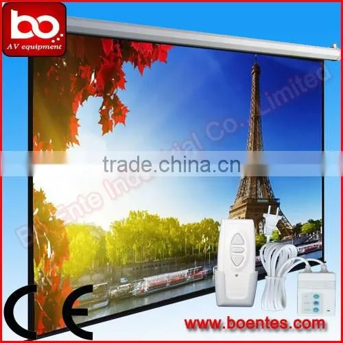 100 Inch Motorized Wall Mounted Matte White Projection Screen with 1:1 4:3 16:9 Ratio for Office Equipment