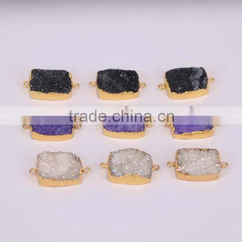 White AB / Purple / Black Druzy Quartz Stone Connector Beads, Rectangle shape Gold plated Crystal Drusy Gem stone Beads