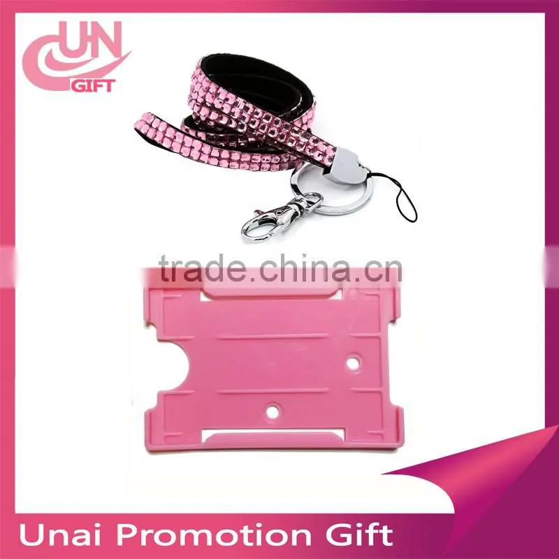 Fashion blinking light rhinestone lanyards with id badge holder