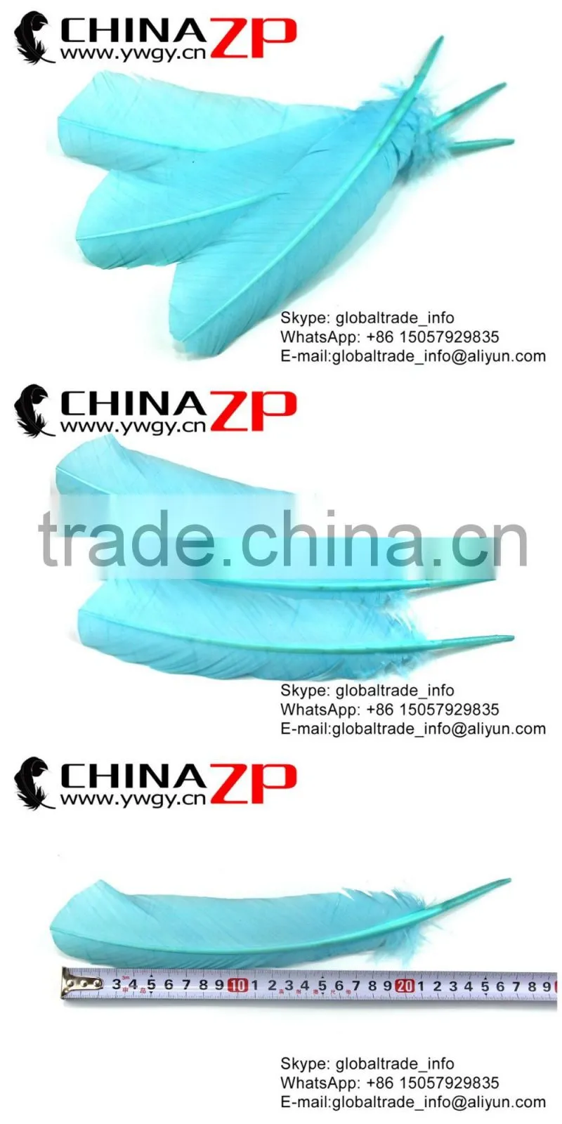 CHINAZP Feather Exporting Good Quality Dyed Light Blue Wild Solid Color Turkey Pointers Wing Quill Feathers