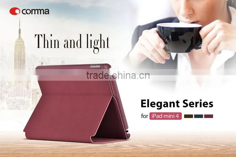 Shockproof PC Back Shell Smart Sleep Wake Stand Leather Case for iPad mini 4