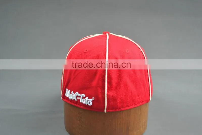 Red flat brim fitted caps with custom logos
