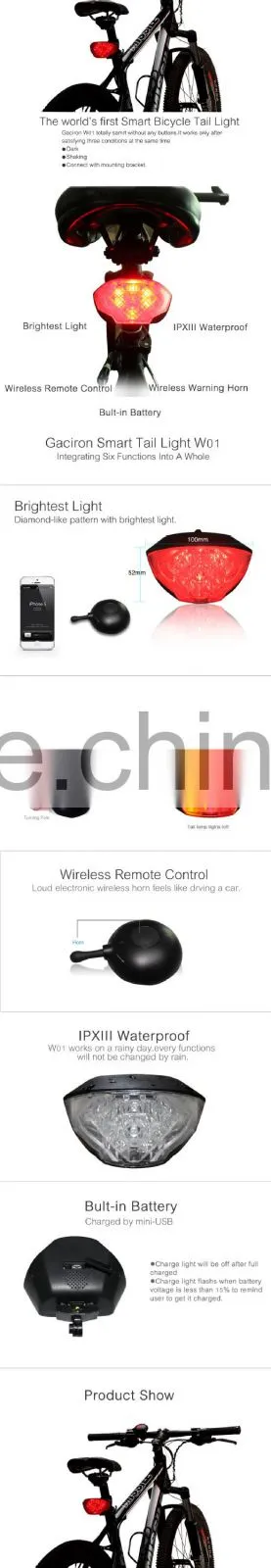 Gaciron Smart Bicycle Tail Light USB Rechargeable with Wireless Remote Turn signals for Moutain BMX Road Bike