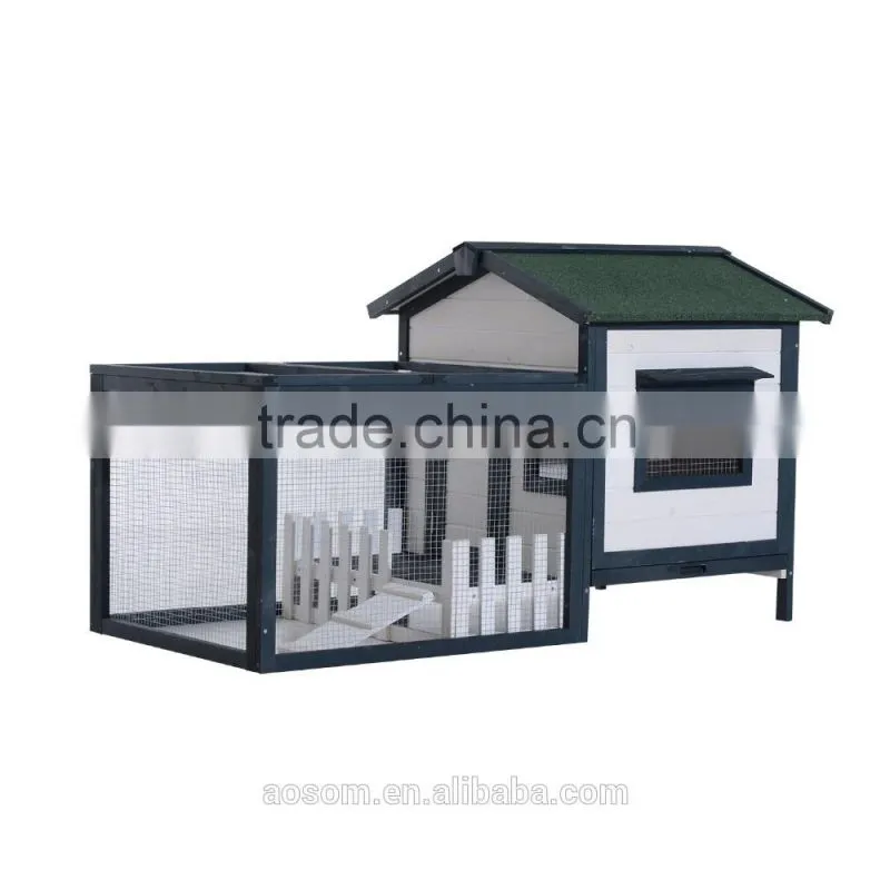 Pawhut 59" Wooden Rabbit Hutch with Outdoor Run - Green/White