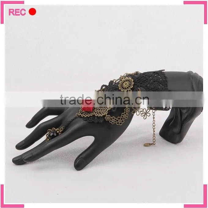Finger chain ring bracelet for party, vintage style bracelet attached ring
