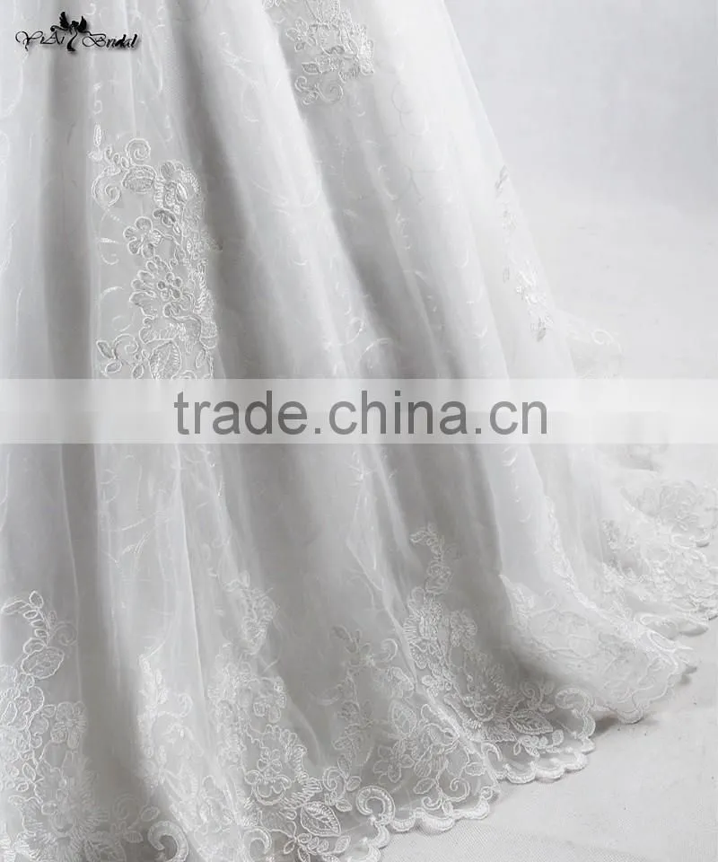 RSW928 Cap Sleeves Illusion Neckline See Through Back Lace Wedding Dresses Mermaid With Detachable Train