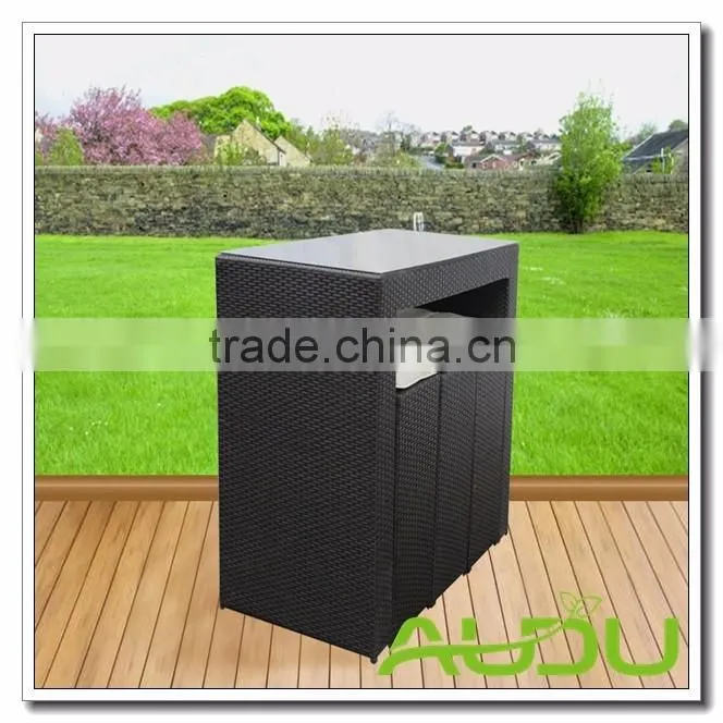 Audu High Back Bar Stool Set Outdoor Rattan Bar Stool Set in Brown