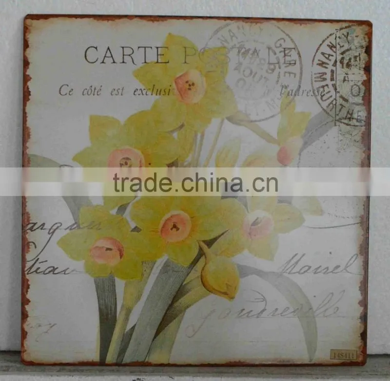 2016 new style timeworn printing metal sign with wooden frame, antique metal plaque
