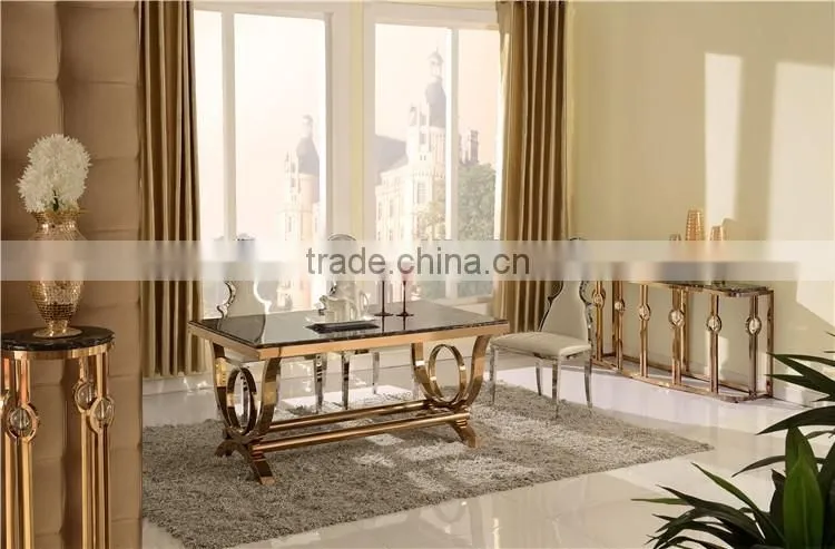Deluxe living room stainless steel marble console table in golden color F818G
