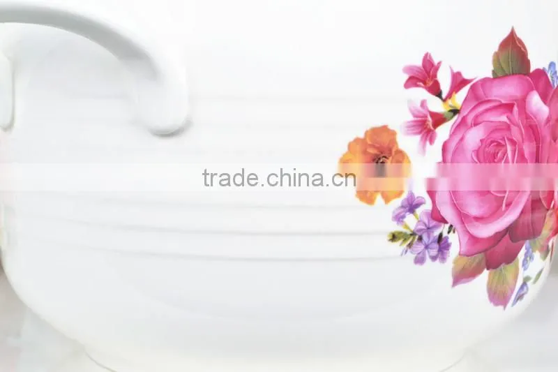 8"Porcelain microwave oven round pot with glass lid
