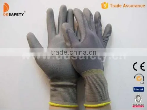 DDSAFETY High Quality PU Coated Gloves With 13G Grey Nylon Liner