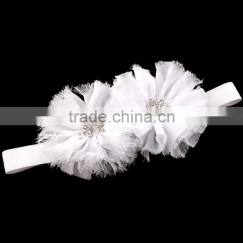 shabby chiffon flower headband with rhinestone center for kids hair accessories