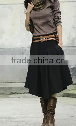 New arrival autumn winter spring wool skirt for women plus size mid long skirt high waist pleated skirts