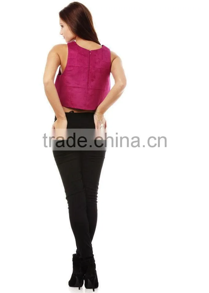 Runway Raspberry Patchwork Geometric Suede Trendy Crop Top