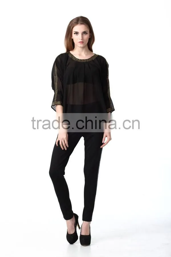 High Quality Fashion Embellished Tops Ladis Blouse