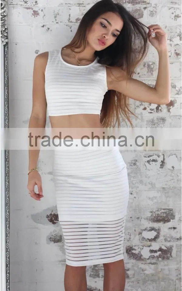 Two piece sets 2016 fashion white crop top and bodycon skirt Lancai fashion designs