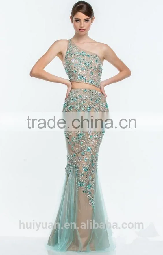 2015 sexy beaded evening one shoulder prom dress pattern