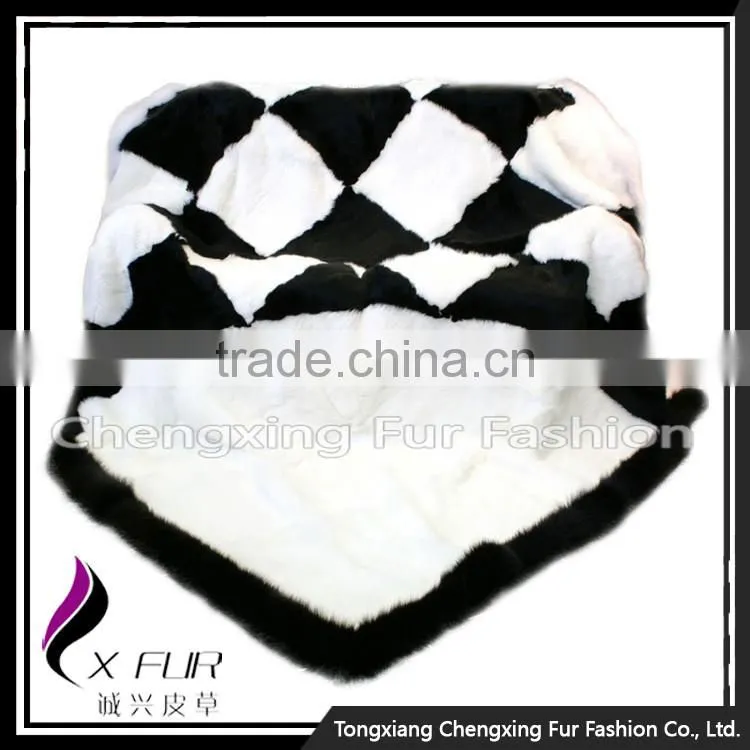 CX-D-118 Promotion Gift Blanket Rabbit Fur Blanket Soft Warm Throw Blanket with Fox Trim
