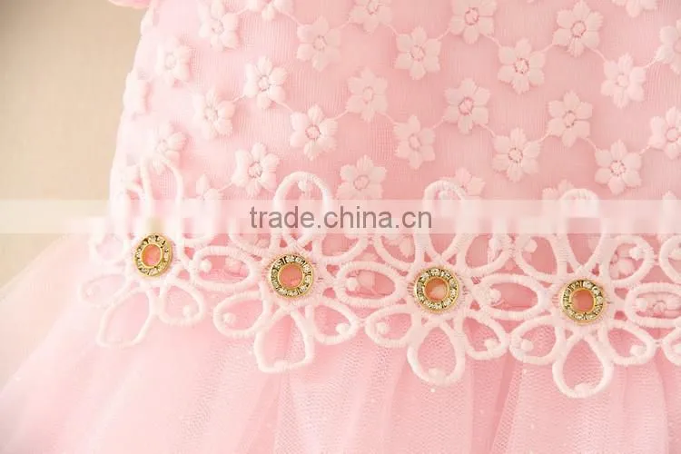 2017 Vietnam Summer Fashion baby frock design Pink short sleeves Embroidery flower Sweet birthday party dresses Turkish dress