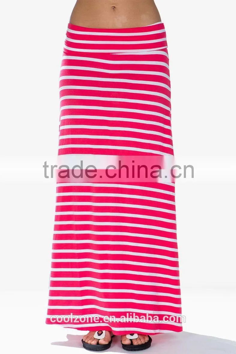 Wide waist floor-length horizontal stripes maxi skirt long maxi skirt