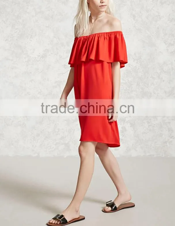 Fashion dress 2016 women clothing Black Off Shoulder Ruffle Sheath women dress