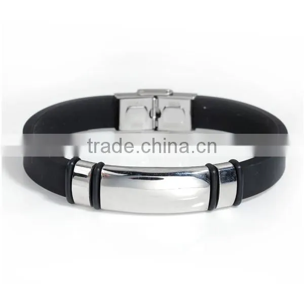 Custom Silver Tone Blank 304 Stainless Steel All Blacks Silicone Wholesale Wristbands