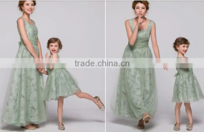 2015 new design floral Chiffon mother and daughter clothing, mother and daughter dress design