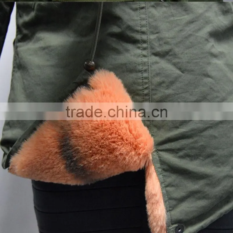 New style orange stripe faux fur lined with raccoon fur collar fur coat for woman