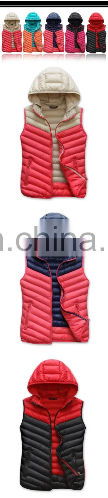 Lady's Cotton Vest contrast color removed hoodied down vest jackets