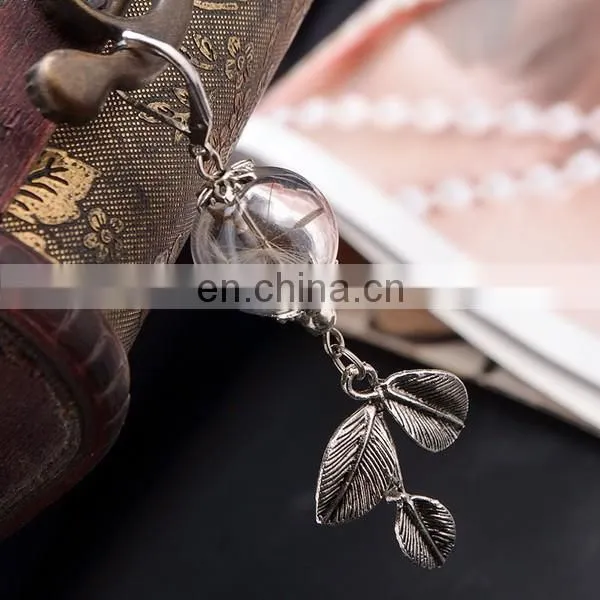 Hot sell glass ball dandelion seeds vintage flower metal plant pendant unique earrings