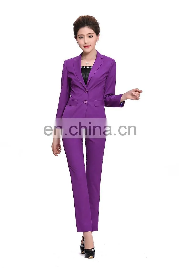 Kangyi Lapel Collar Purple Pant Suit Workwear Long Sleeve Business Office Lady Coat Pant Suit