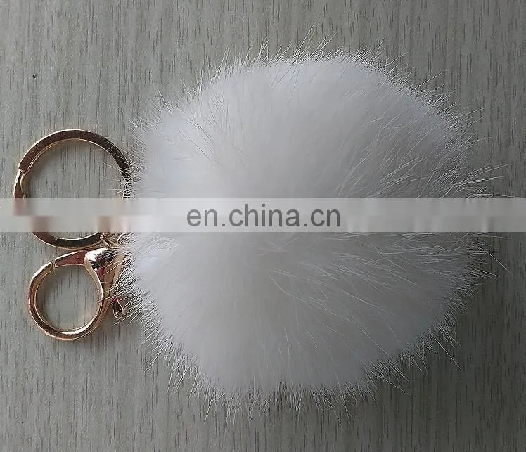 Factory wholesale diameter 6 7 8 9 cm cute real rabbit fur pom pom ball key chain