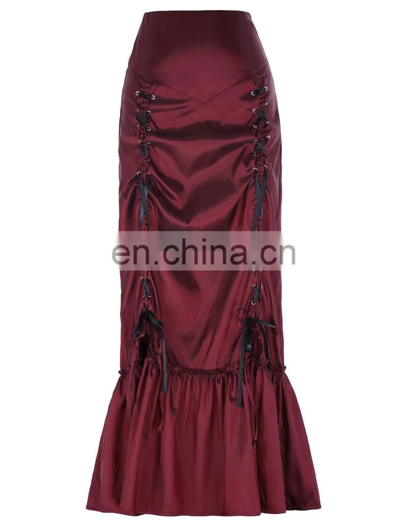 Belle Poque Women's Vintage Retro Gothic Victorian Style N/T taffeta Ruched Long Wine Skirt BP000208-2
